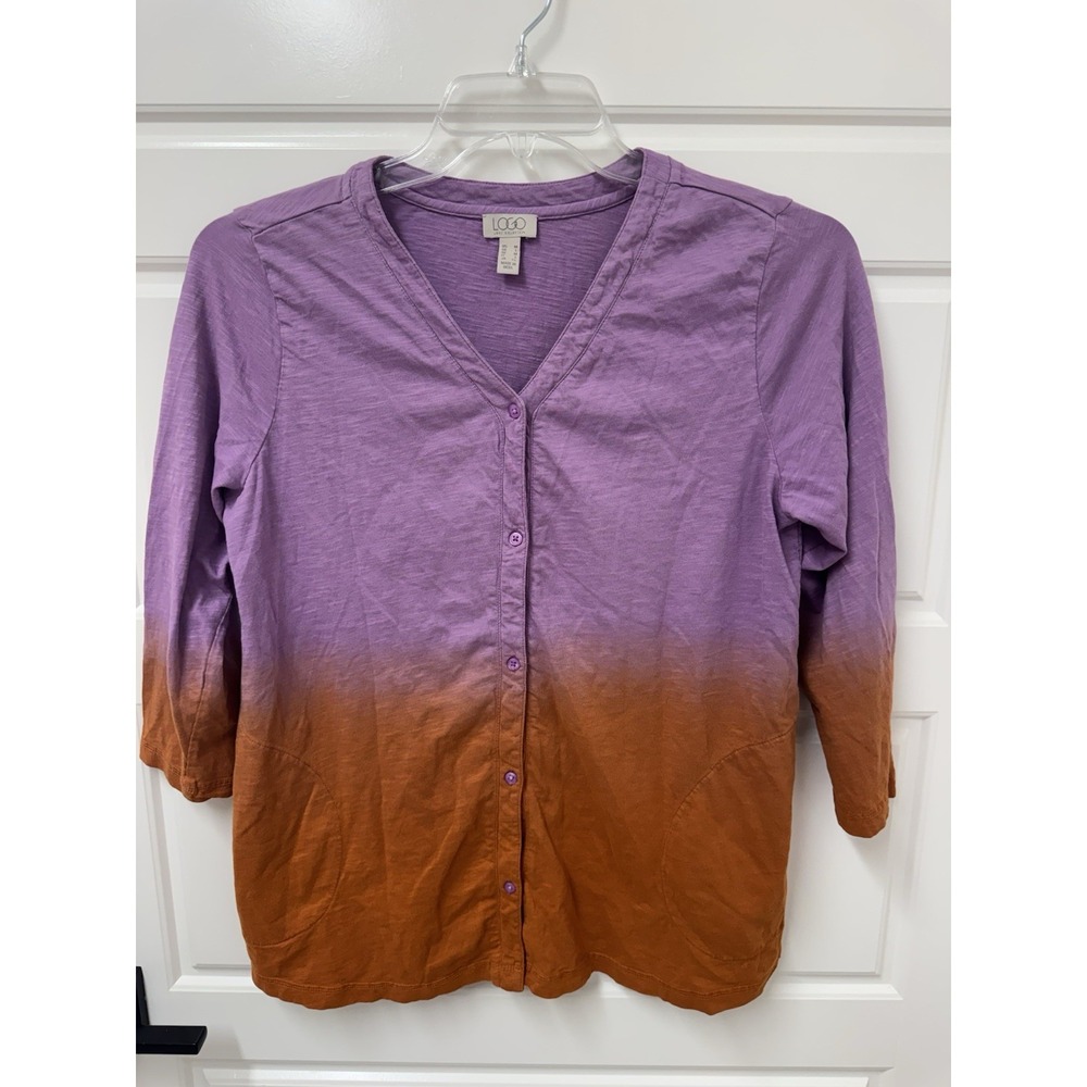 Medium Logo Lori Goldstein Vneck Button 2 Tone Top Blouse A4